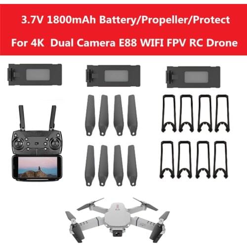 2PCS 3pcs 4pcs drone battery 3.7V 1800mAh battery propeller protect frame spare parts for E88 4K Dual Camera Wifi fpv rc drone