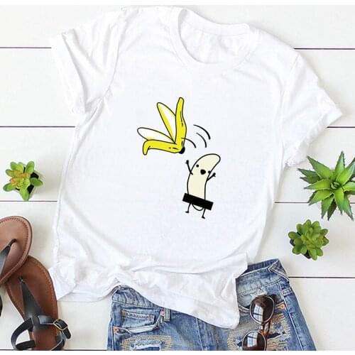 Summer Tops 2020 2XL Plus Size T Shirt Women Cotton T-Shirt Banana Cartoon Print Short Sleeve Funny Cute Tee tshirt female Tunic