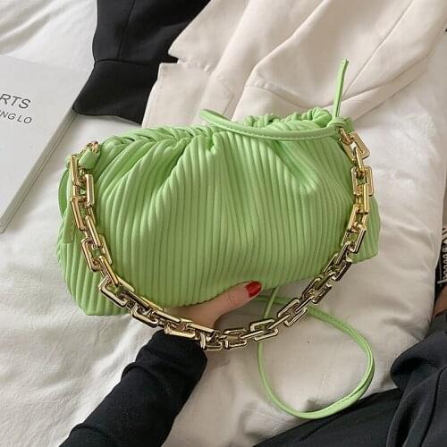 Soft PU Leather Armpit Baguette Crossbody Bag for Women 2021 Chains Shoulder Handbags and Purses Female Travel Designer Green