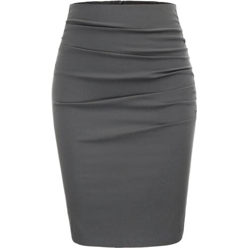 Grace Karin ladies skirt work party office Women Vintage Solid Color Ruched Front skirt classy Hips-wrapped Bodycon Pencil Skirt