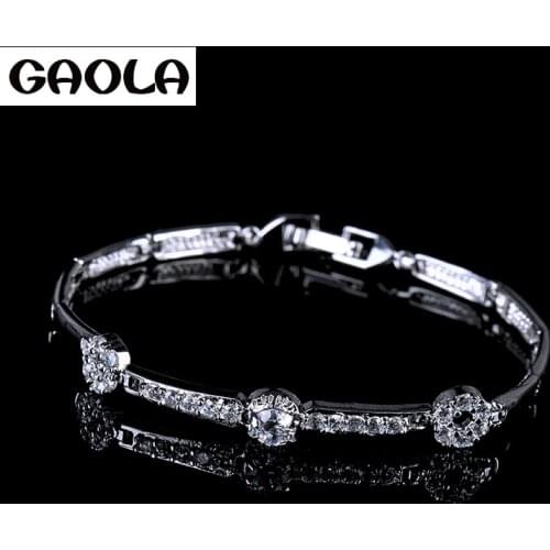 GAOLA Bracalet For Women White Gold Color Cross Bangles Zircon Fashion Jewelry brazaletes pulseras mujer GLS0389