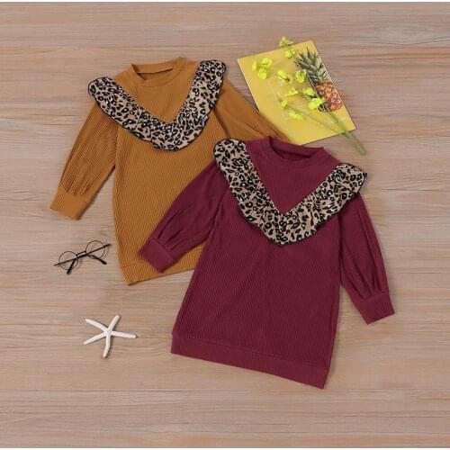 2021 autumn new V-shaped leopard lace long personalized pit strip girls' sweater girl clothes