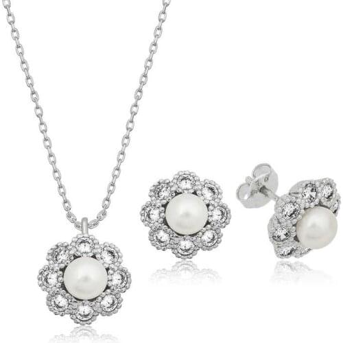 Silver Pearl Flower Women 'S Set