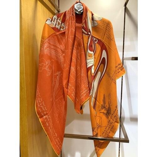 Horse Print Women Blanket Scarf Cape 2021 Large Square Silk Wool Blend Scarves Wraps Shawl 135x135cm