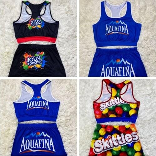 Womens Candy Casual Sports Outfit Pattern Printed Suspender Trousers Two-Piece Lounge Wear Shorts Pants Set Womens Tracksuit