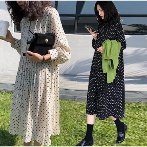 Wavsiyier Woman Polka Dot Dress Women Long Sleeve Loose Spring Party Dresses Elegant Korean Style A-Line 2021 Vintage Winter New