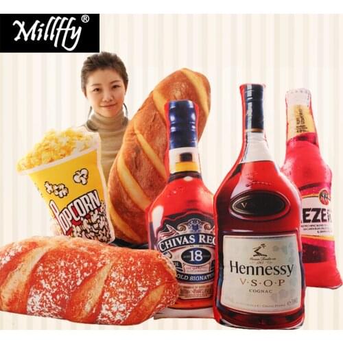 1pc Simulation Funny no smoking Hamburg Pizza wine bottle pillow Bread cushion pillow food stuffed toys Creative doll gift