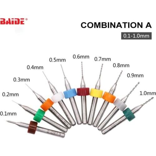 10pcs/set 0.1mm-1.0mm 2.1-3.0mm Tungsten Steel PCB Print Circuit Board Carbide Micro Drill Bits Tool for SMT CNC Wholesale