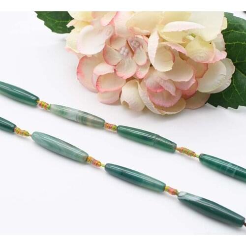2strands/lot 40mm Natural Smooth green stripe cylindrical Agate stone bead For DIY Bracelet Necklace Jewelry Making Strand 15"