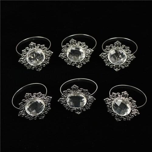 6PCS Silver Diamond Napkin Ring For Table Kitchen Serviette Holder Acrylic Wedding Banquet Dinner Festival Decor 15*5CM