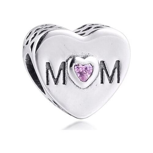 CKK Fit Pandora Bracelet 925 Sterling Silver Pink Mum Mother Heart Beads Mom Charms DIY Jewelry Making Wholesale
