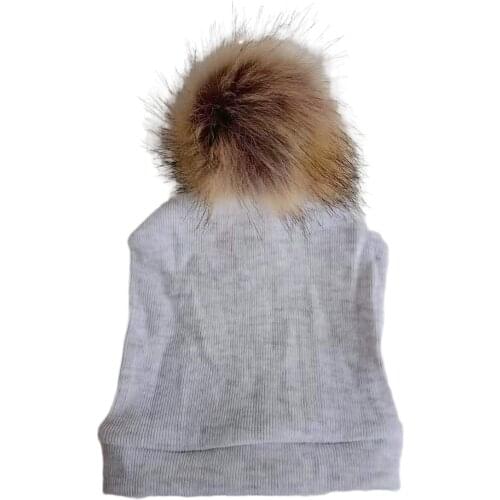 0-1 Month Hospital Newborn Baby Hats Cotton Beanie With pom pom faux fur ball Knit Infant Caps Bebe Photography doll Hats