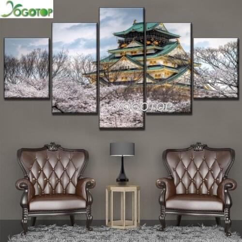 DIY Diamond Painting Spring Sakura Japan Osaka Castle landscape mosaic Diamant Embroidery Handcraft Kit Wall Art 5 Piece ML1052