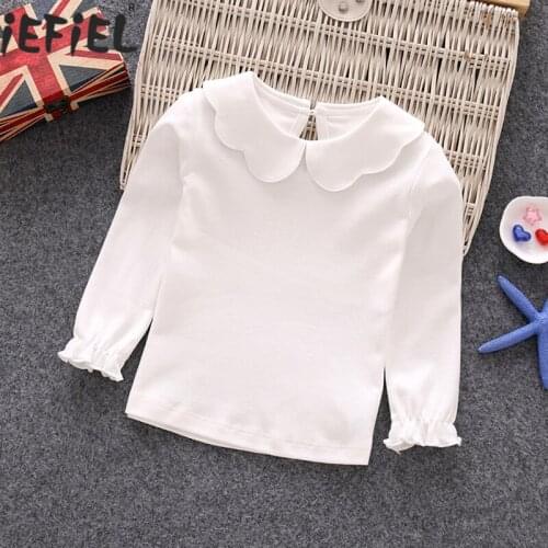 Baby Girls T shirt Tops Long Sleeves Solid Color 100% Cotton Baby Girl Clothes Kids Infant Doll Collar Blouse T-shirts Tees