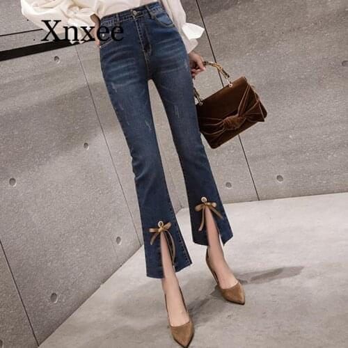 Elegent Womens Jeans Spring Summer High Waist Jeans Womens Boot Cut Pants Denim Trousers Slim elasticity Jean Ankle-Length Pant