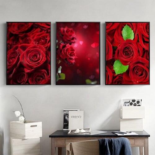 Canvas Home Decor Wall Art Red Rose Flower Christmas Gifts Paintings For Living Room Cuadros Decoration Posters Prints Pictures