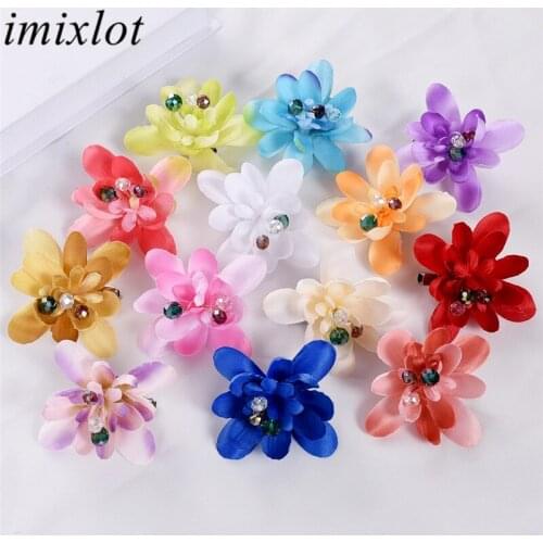 Imixlot Elegant Trendy Fabric Crystal Beads Flower Hair Clips Women Girls Bohemian Chic Headwear Beach Hair Accessories