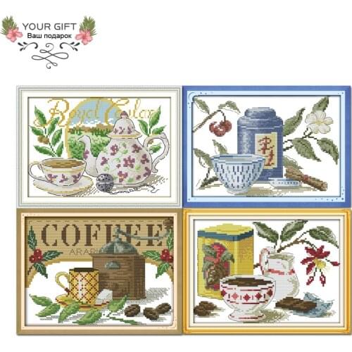 Joy Sunday J174(1)J175(2)J176(3)J177(4) Dinner Room Home Decor Coffee Tea Artistic Conception Cross Stitch Embroidery
