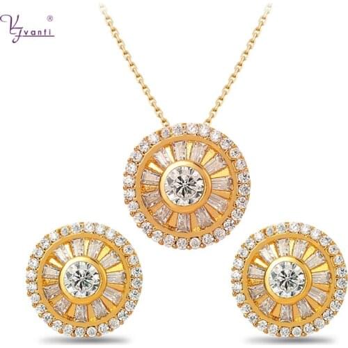 Simple Design Charms Round Shape Jewelry Sets With CZ Stone Necklace Earrings For Women Gifts
