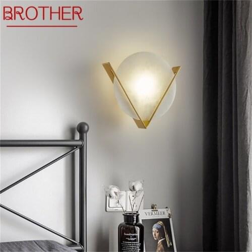 BROTHER Brass Sconce Wall Lamp Modern Luxury Design Marble LED Light Balcony For Home Living Room Corridor