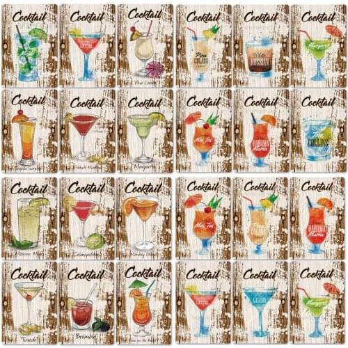 Plaque Cocktail Fruit Juice Goblet Metal Sign Rusted Vintage Tin Sign Bar Pub Cafe Wall Decor Vintage Tinplate Poster 20X30Cm