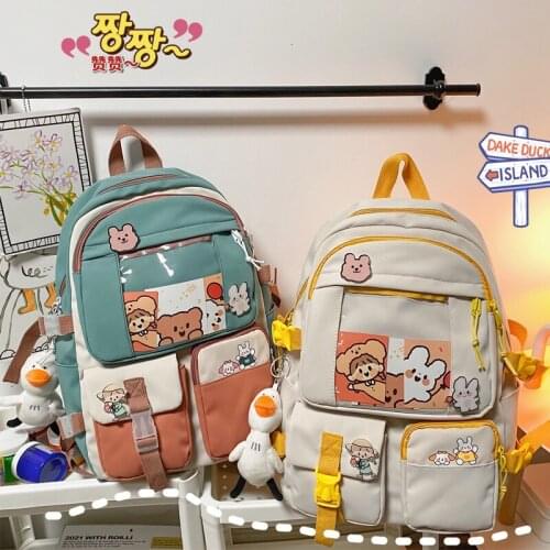 College Students Fashionable Girl Plaid Schoolbag Korean Japanese Large Capacity Nylon Waterproof Backpack 2021 New Travel Bag