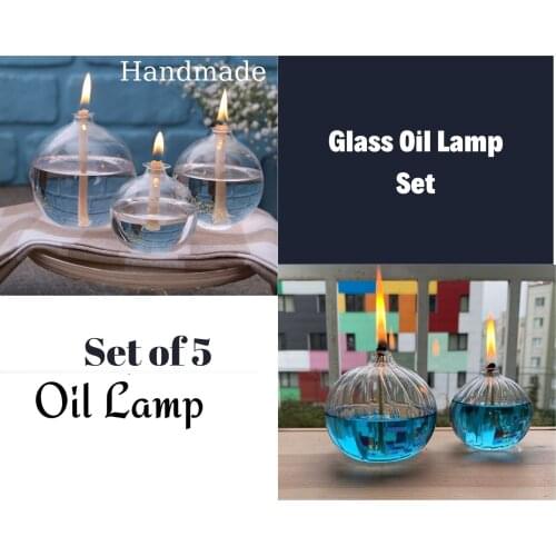 Glass Oil Lamp Set of 5 - Clear Gas Lamp Glass Art Balcony Decor Farmhouse Decoration Gift to Her