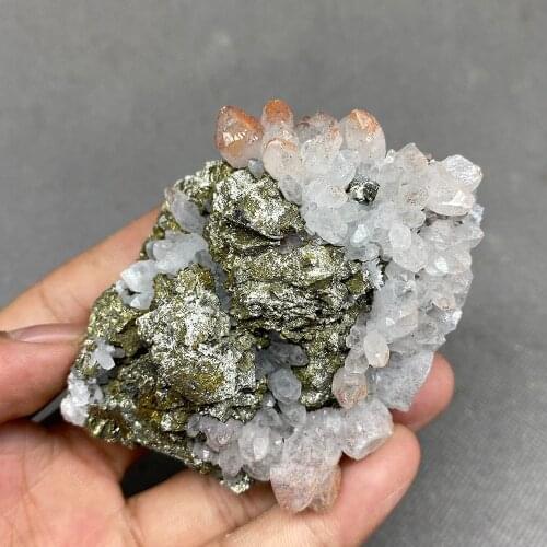 Natural red crystal and pyrite symbiosis healing crystal