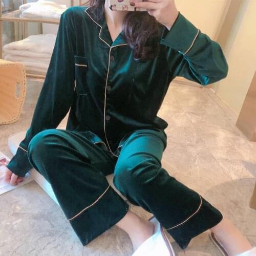 New Arrivals WAVMIT Winter New Womens Flannel Long Sleeve Pajamas Set Loose Leisure Women Sleepwear Gold Velvet Pyjamas Outwear