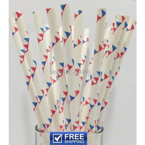 200pcs Blue Red Flag Patriotic Paper Straws,Wedding Bar Straw, 4th of July, BBQ Party, Military Party
