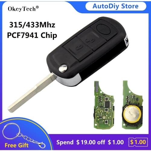 OkeyTech Flip Remote Control Car Key Fob For RANGE ROVER Sport For Land Rover Discovery 3 Full Key 433MHz PCF7941 Chip 3 Buttons