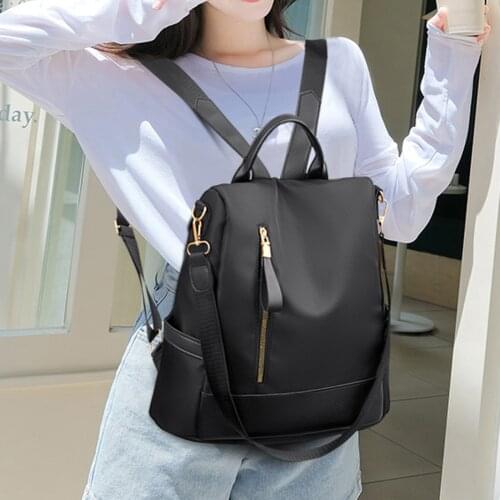 Black Backpack Fashion Women Small Travel Backpacks Zipper Closure Oxford Daypack Schoolbag School Bag Set For Teen Bookbag