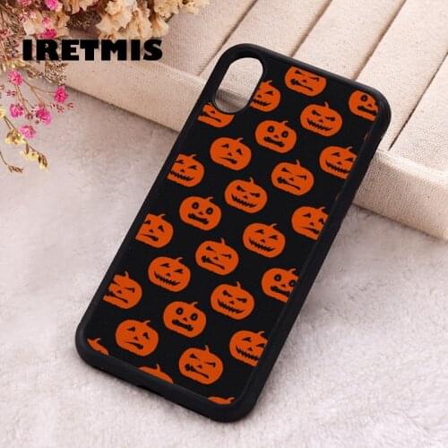 Iretmis 5 5S SE Phone Cover Case for iPhone 6 6S 7 8 Plus X Xs XR 11 12 Mini Pro Max Rubber Silicone Halloween Pumpkin Pattern