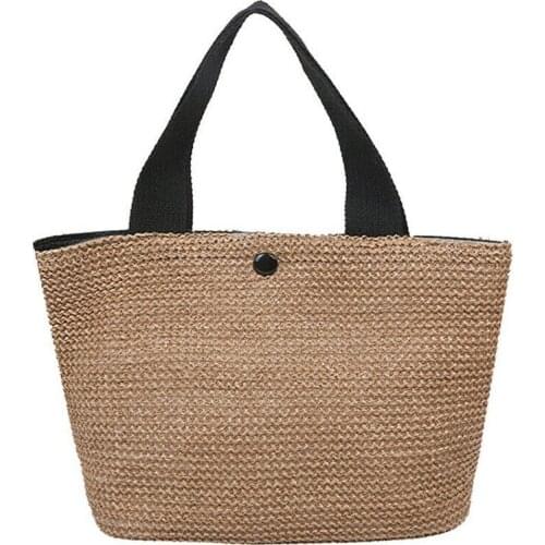 2021 Straw Woven Handbag Women Holiday Beach Casual Tote Top-Handle Bags Fashion Retro Shoulder Bags Decorative Props 2 Colors