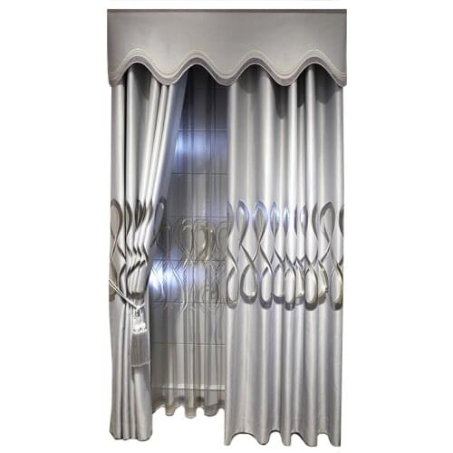 Custom light luxury hollow embroidery luxury high-end minimalist modern gray curtain floor-to-ceiling window curtain blackout