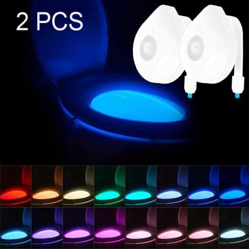 LED Toilet Seat Night Light 2Pack Motion Sensor WC Light 8 Colors Changeable Lamp AAA Battery Powered Backlight for Toilet Bowl