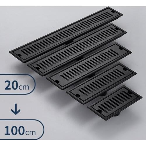 WETIPS Black Bathroom Shower Drain Floor Square Cover Drains Long Linear Drainage Channel Drain Bath Deodorant Floor Fast Drains