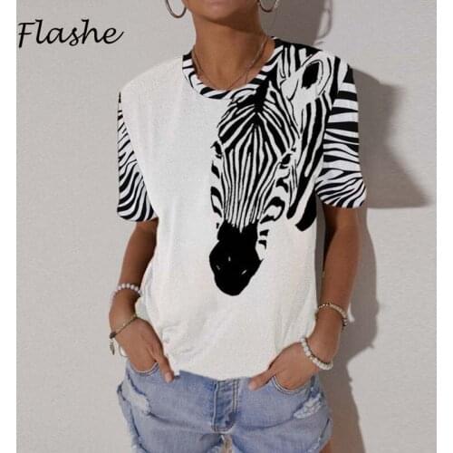 Women T-Shirt Short Sleeve Fashion Elegant Patchwork O Neck Cartoon Animal Print Shirt Women Loose Tee Casual Ladies T Shirt