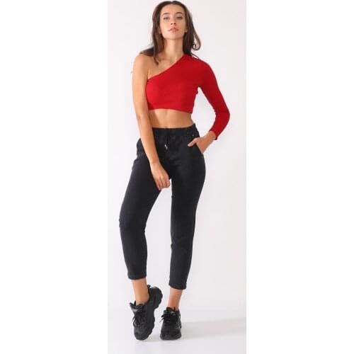 Woman, Jeans, Black, Lycra, Flexible, Elastic Waist, Pockets, Normal Waist, Cotton Denim Trousers, 2021 Spring Summer