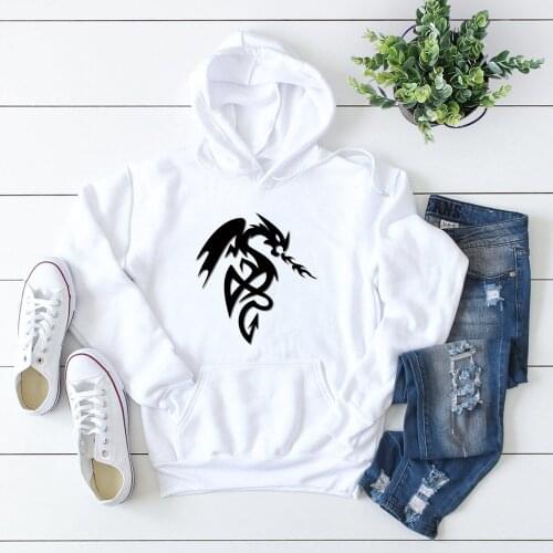 Fleece Autumn Winter Woman Sweatshirt Dragon Printing Woman Hoodies Long Sleeve Female Pullover