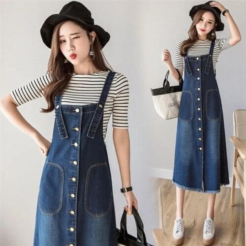 2021 Spring Summer Denim Womens Dress Loose Spaghetti Strap Dress Large size Jeans Vintage Casual Female Dresses Overalls AH986