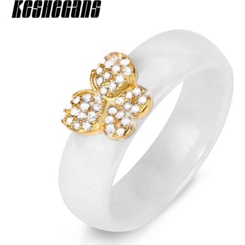 New Elegant Lovely Butterfly Rings Zirconia Crystal Scratch Proof Never Fade Ceramic Ring Fashion Women Jewelry Party Best Gift