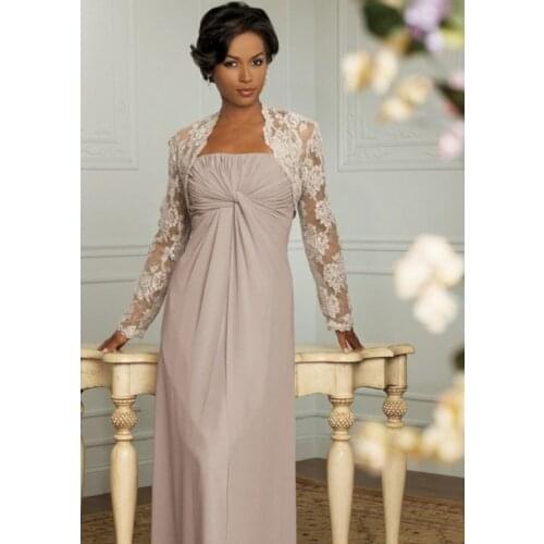 Elegant Vintage Floor Length Chiffon With Jacket Plus Size evening gown vestidos de novia 2020 lace Mother of the Bride Dresses