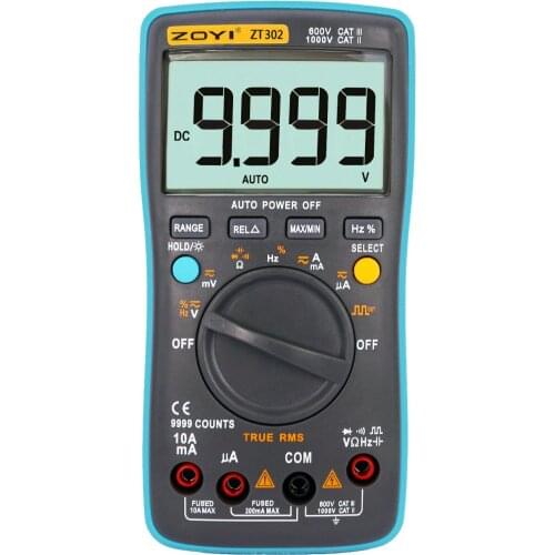 ZOYI 302 Digital Multimeter 9999 counts True-RMS Square Wave Test tool AC DC Voltage Ammeter Current Ohm