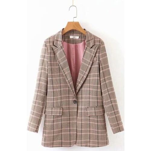 ZXQJ Office Ladies Plaid Blazer 2021 Automn Fashion Women Short Casual Jacket Female Houndstooth Suit Coat