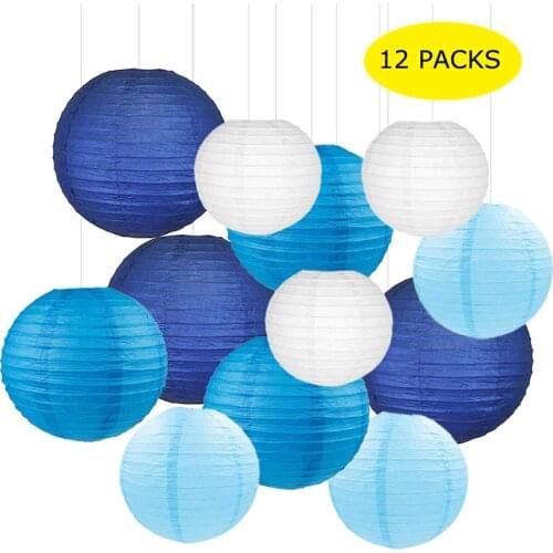 12 Pcs/set 6"-12" White Blue and Light Blue Chinese Paper lampion Lanterns Assorted Sizes for Wedding Party Hanging Decor Favor