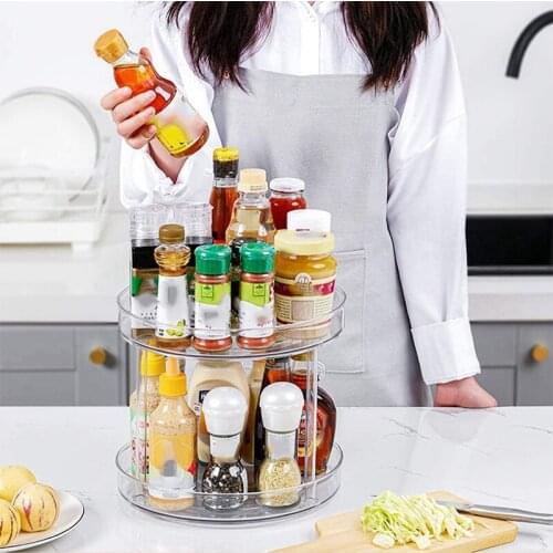 2 Tier Lazy Susan Turntable Cabinet Organizer for Pantry Plastic Spice Rack Organizer for Cabinet 9 Inch