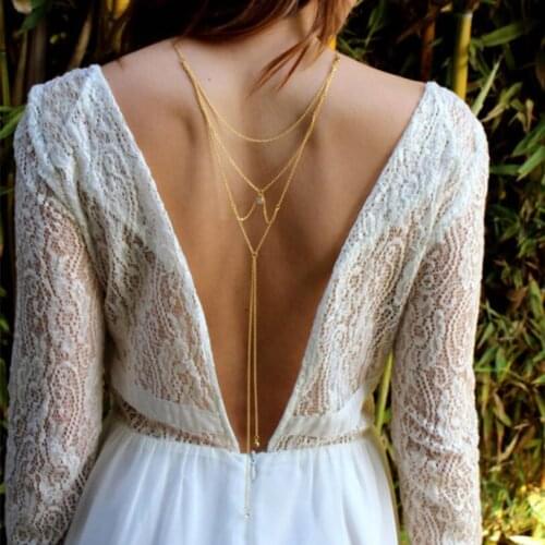 2020 Rhinestone Inlaid Long Drop Bridal Back Necklace Lady Body Chain Wedding Jewelry necklace for women бижутерия для женщин