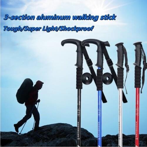 3 sections of retractable ultra-light aluminum trekking poles, adjustable trekking, climbing, rock climbing, hiking poles