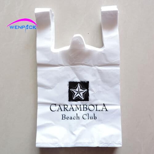 32x20x10cm custom printed logo shopping handle plastic gift bag/ packaging plastic vest handle bag/packing bag